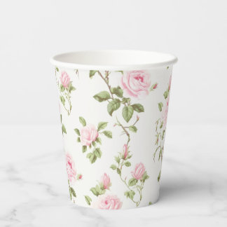 Verstrooide Roze Rozen en Takjes Tuinfeest Papier Papieren Bekers