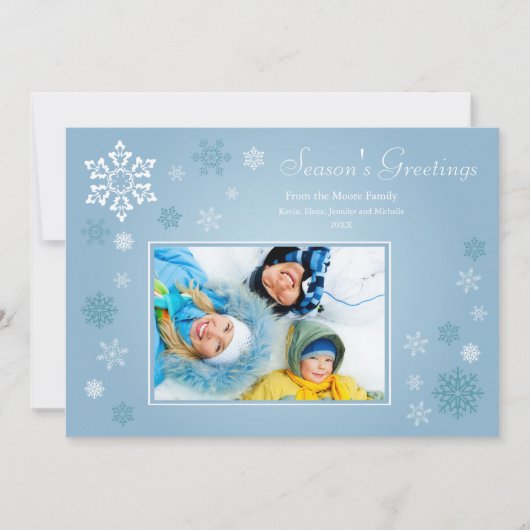 Verstrooide Sneeuwvlokken Kerstkaart (blauw) (Voorkant)