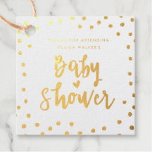 Verstrooide stippen folie baby shower favor tag