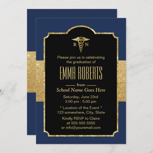 Verstuivingspartij legant marineblauw en goud kaart (Voorkant / Achterkant)