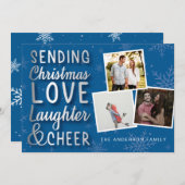Verstuur kerstliefde blauw en zilver feestdagenkaart (Voorkant / Achterkant)