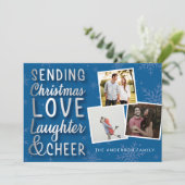 Verstuur kerstliefde blauw en zilver feestdagenkaart (Staand voorkant)