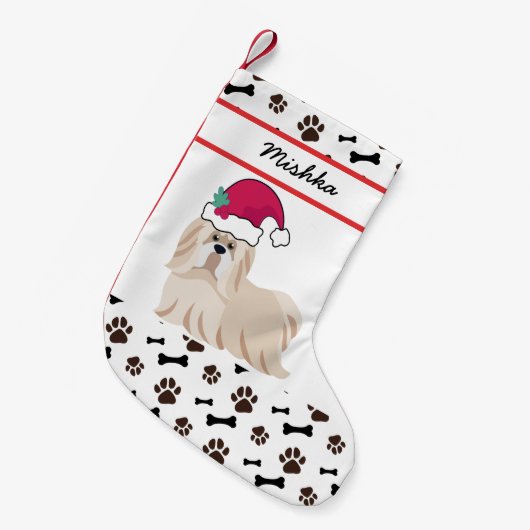 Verstuur Tzu Dog Kerstmis met aangepaste Dog Name Kleine Kerstsok (Voorkant (Hangend))