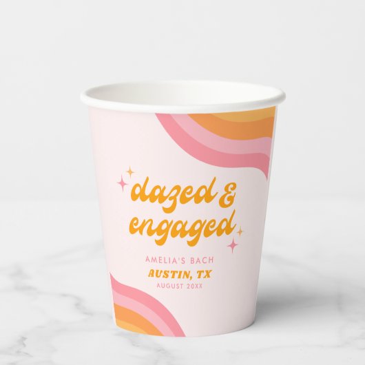 Versuft & Betrokken Groovy Roze & Oranje Bachelore Papieren Bekers (Achterkant)