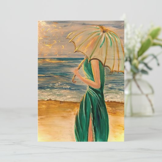 Vertaalde vrouw van het Zee Flat Notecard Bedankkaart (Staand voorkant)