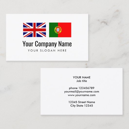 Vertaaldiensten Engelse Portugese vertaler Visitekaartje (Voorkant / Achterkant)