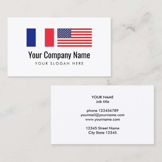 Vertaalservice Fench US English translator Visitekaartje (Voorkant / Achterkant)