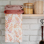 Vertakken de waterverf van pasta's oranje en roze theedoek<br><div class="desc">en rendabel oranje en roze blad. Cute en modern waterverf botanisch illustratiepatroon met roze en oranje pasteltakken.</div>