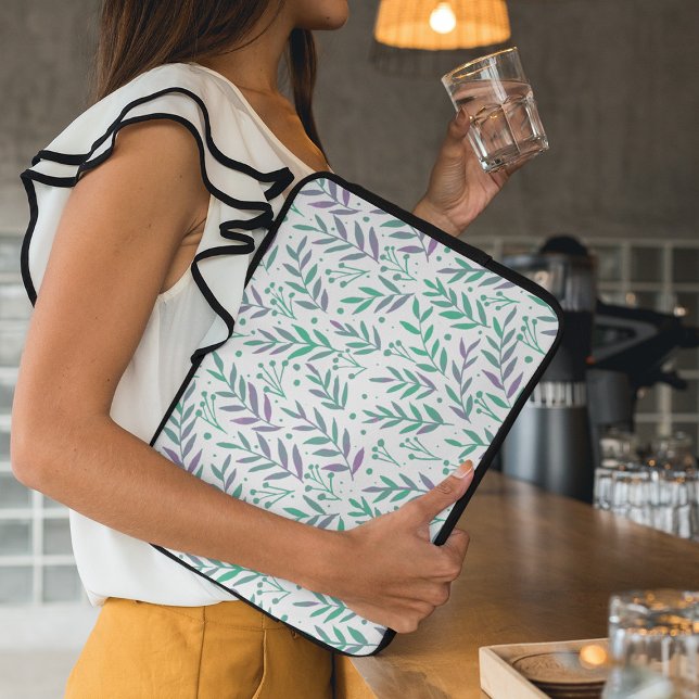 Vertakken de waterverf van pasta's paars en groen laptop sleeve (Creator heeft geüpload)