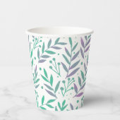 Vertakken de waterverf van pasta's paars en groen papieren bekers (Voorkant)