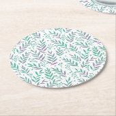 Vertakken de waterverf van pasta's paars en groen ronde kartonnen onderzetter (Gebogen)