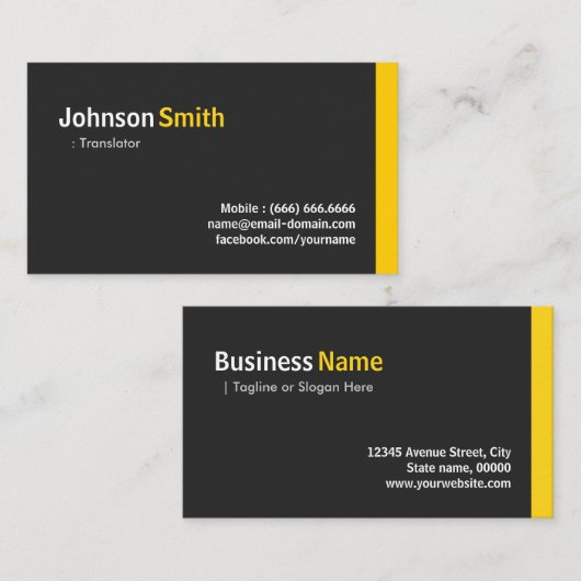 Vertalen - Modern minimalistisch amber Visitekaartje (Voorkant / Achterkant)
