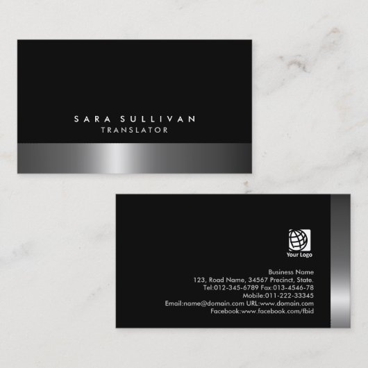 Vertaler Bold Dark Chrome Silver Services Visitekaartje (Voorkant / Achterkant)