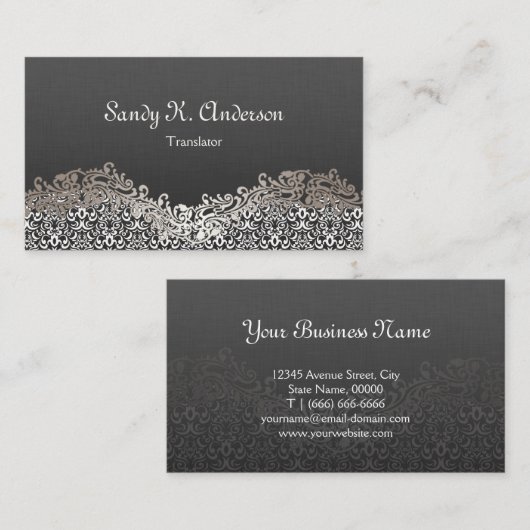Vertaler - Elegant Damask Lace Visitekaartje (Voorkant / Achterkant)