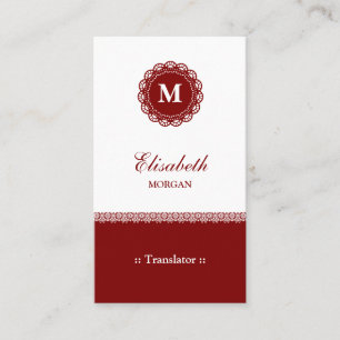 Vertaler - Elegant Red Lace Monogram Visitekaartje