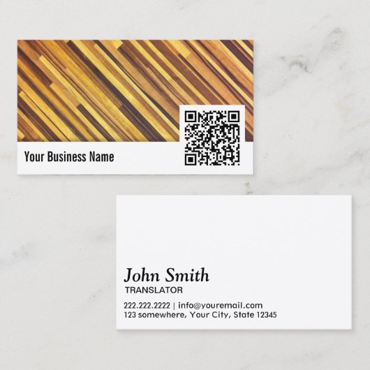 Vertaler Elegant Wood Background QR Code Visitekaartje (Voorkant / Achterkant)