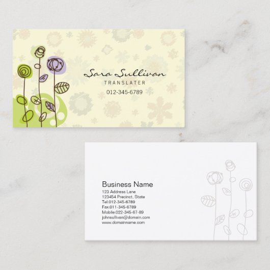 Vertaler Visitekaartje Doodle Line Flowers (Voorkant / Achterkant)