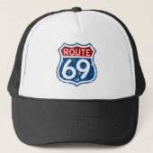 verteerde route 69 rood wit en blauw trucker pet (Voorkant)