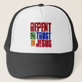 Vertegenwoordig en vertrouwen in Jezus Trucker Pet (Voorkant)