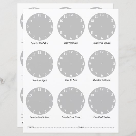 Vertel de werkbladen van de Tijd (Voorkant / Achterkant)