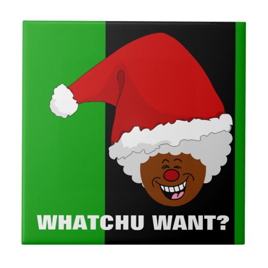 Vertel de zwarte Kerstman wat je voor Kerstmis wil Tegeltje (Voorkant)