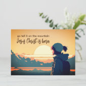 Vertel het op de berg Jezus Christus is geboren Pl Feestdagenkaart (Staand voorkant)