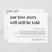 Vertelling over uitstel van het huwelijk zal nog s aankondigingskaart (Voorkant / Achterkant)