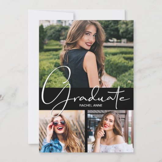 Verticaal 3 foto zwart Afstuderen Aankondiging (Voorkant)