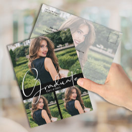 Verticaal 4 Foto Black Graduparty Invitation Briefkaart