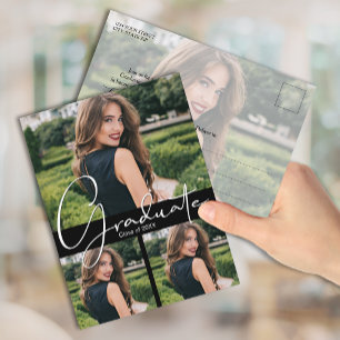 Verticaal 4 Foto Black Graduparty Invitation Briefkaart