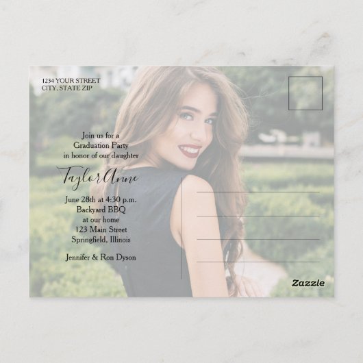 Verticaal 4 Foto Black Graduparty Invitation Briefkaart (Achterkant)