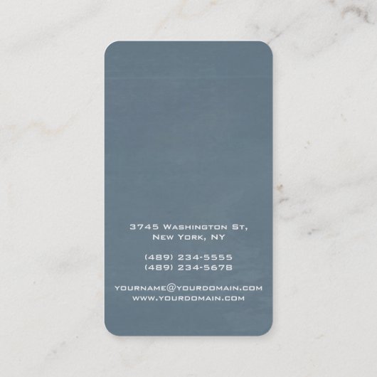 Verticaal artistiek blauw grijs kleurenstijlvol re visitekaartje (Achterkant)