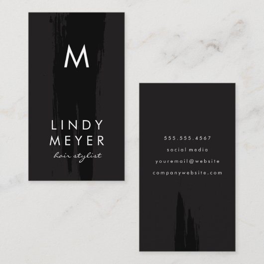 Verticaal artistiek geborsteld met monogram visitekaartje (Voorkant / Achterkant)