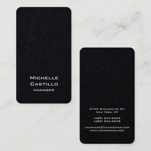 Verticaal artistiek hoogwaardig zwart uniek ontwer visitekaartje (Voorkant / Achterkant)