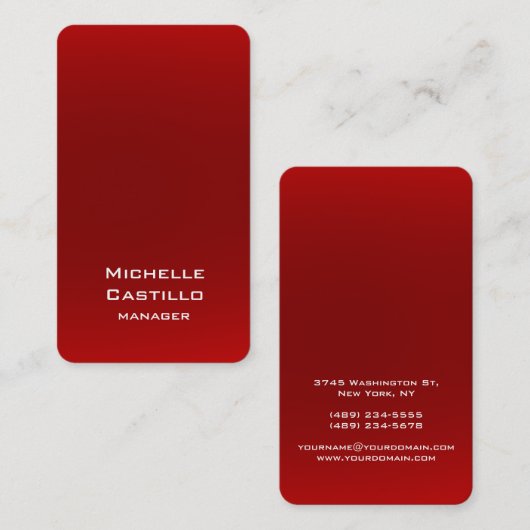 Verticaal artistiek rood uniek ontwerp visitekaartje (Voorkant / Achterkant)