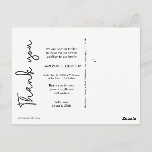 Verticaal Baby shower Dank je geboorteaankondiging Briefkaart (Achterkant)