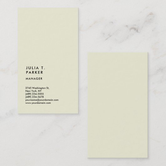 Verticaal beige minimalistische Trend Manager-cons Visitekaartje (Voorkant / Achterkant)