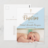 Verticaal Blauw Baby Boy Foto Doop Dank u Briefkaart (Voorkant / Achterkant)