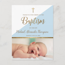 Verticaal Blauw Baby Boy Foto Doop Dank u Briefkaart