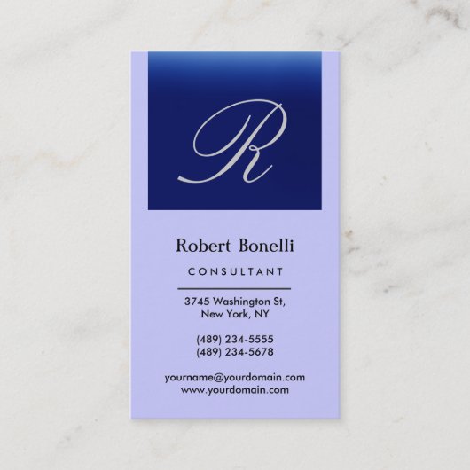 Verticaal blauw Monogram Consultant Visitekaartje (Voorkant)