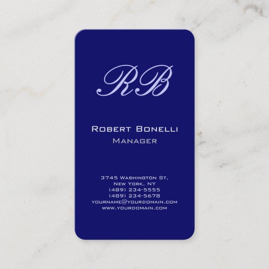 Verticaal blauw monogram Visitekaartje (Voorkant)