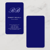 Verticaal blauw monogram Visitekaartje (Voorkant / Achterkant)