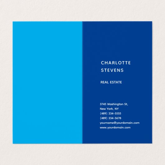 Verticaal Blauw Trendy Minimalistisch Elegant Eenv Visitekaartje (Buitenkant ongevouwen)