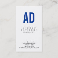 Verticaal blauw wit monogram Visitekaartje