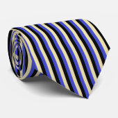 Verticaal blauwe, beige en zwarte strepen stropdas (Opgerold)