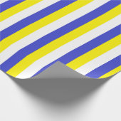 Verticaal blauwe, gele en witte strepen cadeaupapier (Hoek)