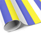 Verticaal blauwe, gele en witte strepen cadeaupapier (Rol Hoek)