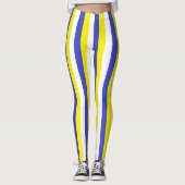 Verticaal blauwe, gele en witte strepen leggings (Voorkant)