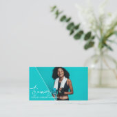 Verticaal Blauwgroen | Personal Trainer QR Code Fo Visitekaartje (Staand voorkant)