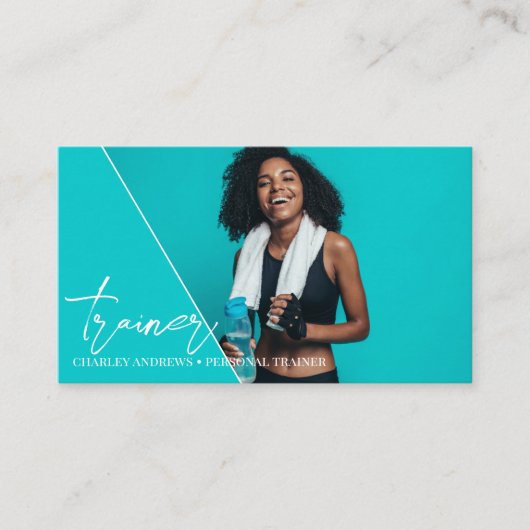 Verticaal Blauwgroen | Personal Trainer QR Code Fo Visitekaartje (Voorkant)